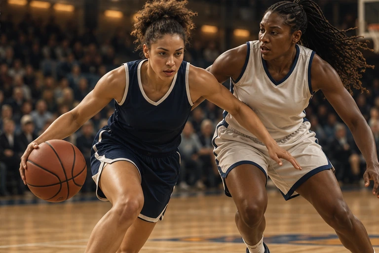 Original illustration: two basketball players during a game.